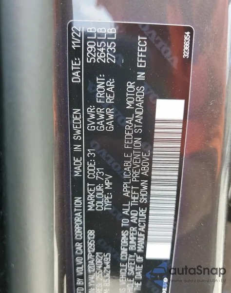 2023 Volvo Xc60 Ultimate z USA, uszkodzony, nr VIN YV4L12DA7P1295138